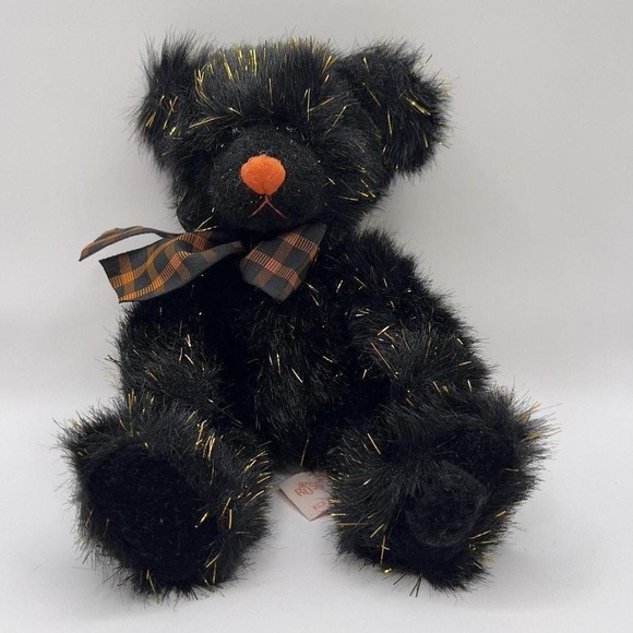 Russ Other - Russ Berrie Sparky Plush Teddy Bear Small Black Tinsel Excellent Halloween Decor
